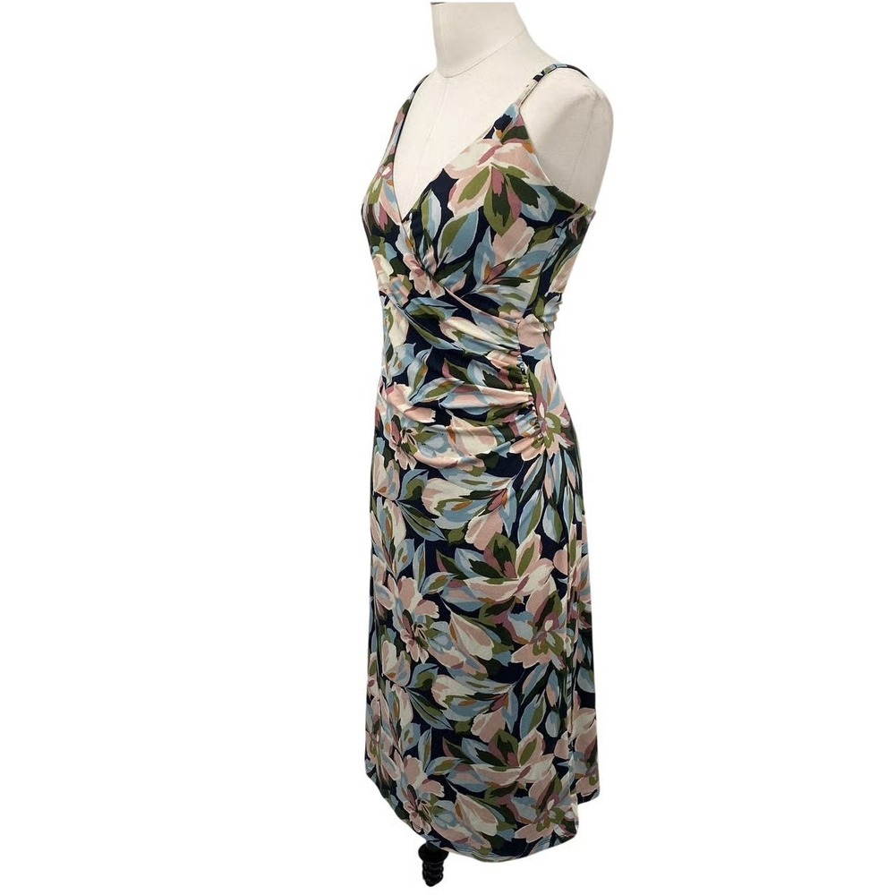Joie Floral Print Midi Dress Faux Wrap Surplice V Neck Women S Navy Pink NEW - Picture 8 of 12